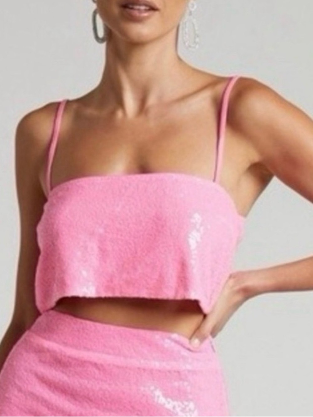 Showpo Pink Sequin Bandeau Top